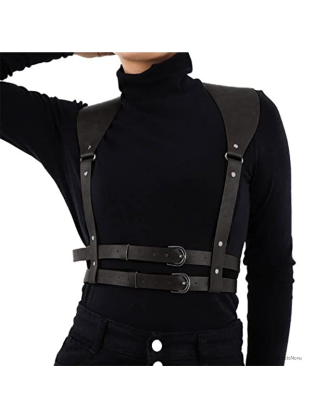 Punk Faux PU Leather Waist Belt Chain Rave Harness Adjustable Goth